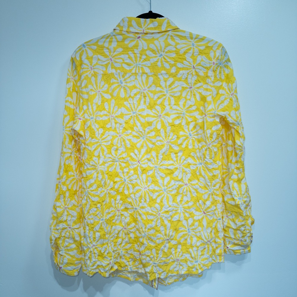 J. McLaughlin‎ Yellow Floral Lois Crinkle Button Up Shirt Size Medium - Picture 5 of 5